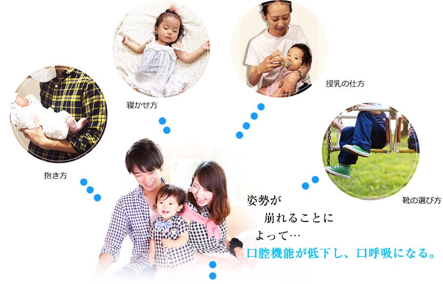 抱き方、寝かせ方、授乳の仕方、靴の選び方 姿勢が崩れることによって…